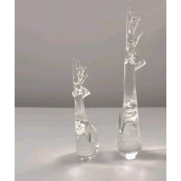 Set Of 2 Crystal Clear Art Glass Christmas Reindeer Solid Glass Taiwan - Picture 4 of 6